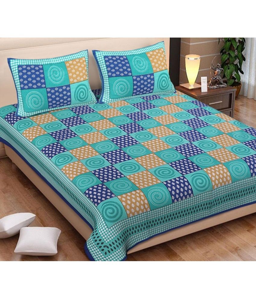     			Angvarnika Cotton Abstract Printed 1 Double Bedsheet with 2 Pillow Covers - light blue