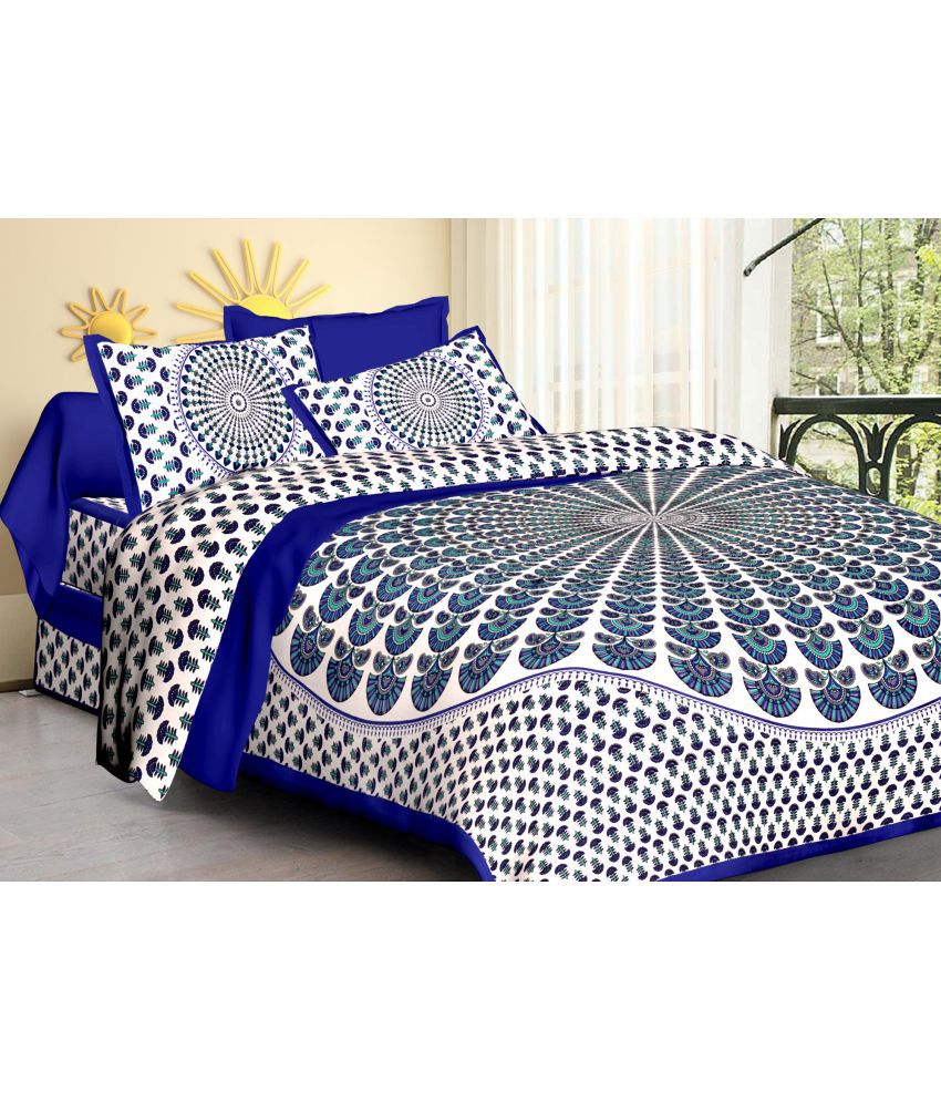     			Angvarnika Cotton Abstract Printed 1 Double Bedsheet with 2 Pillow Covers - Blue