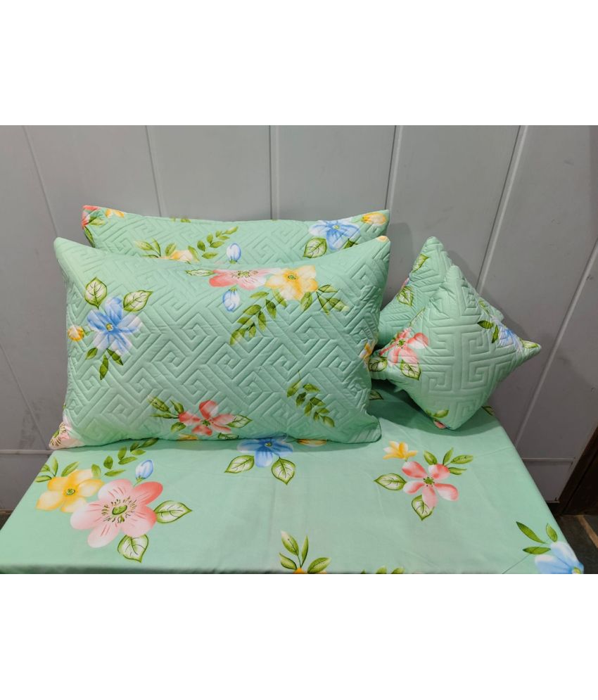     			JBTC cotton floral Bedding Set 1 Bedsheet with Pillow covers and cushions - green