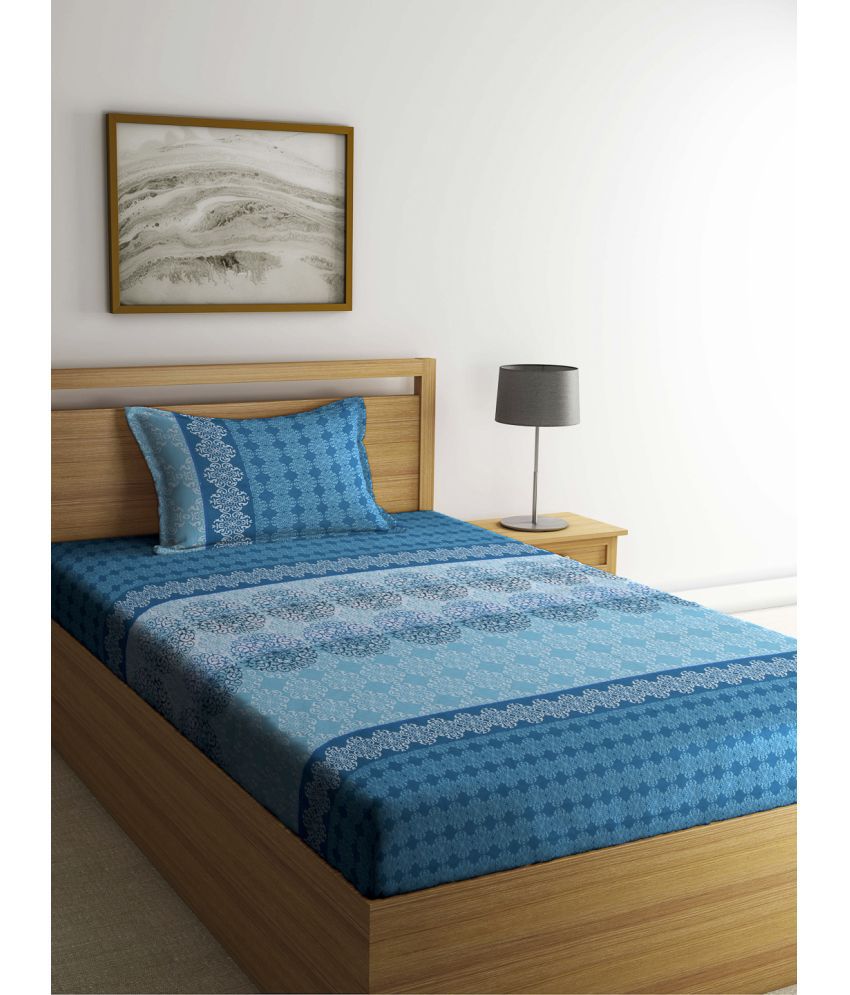     			Klotthe Cotton Abstract Printed 1 Single Bedsheet with 1 Pillow Cover - Blue