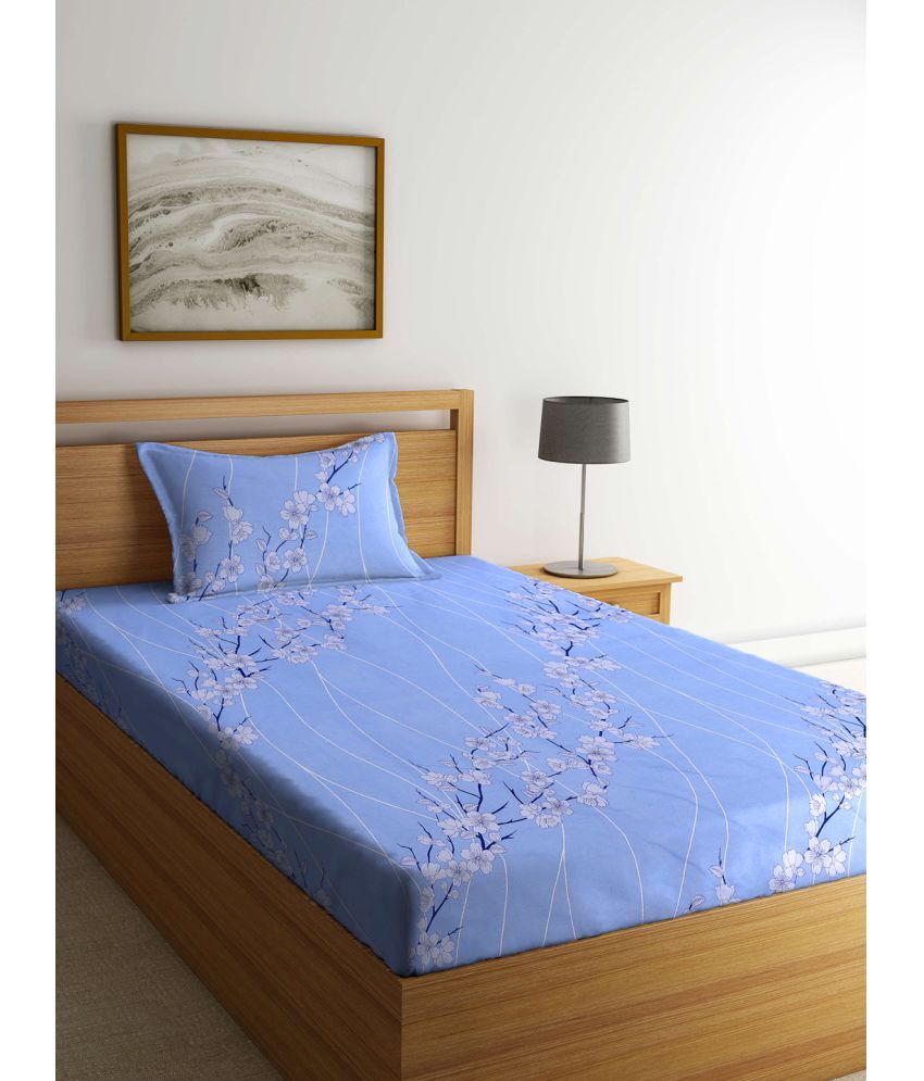     			Klotthe Cotton Floral 1 Single Bedsheet with 1 Pillow Cover - Indigo