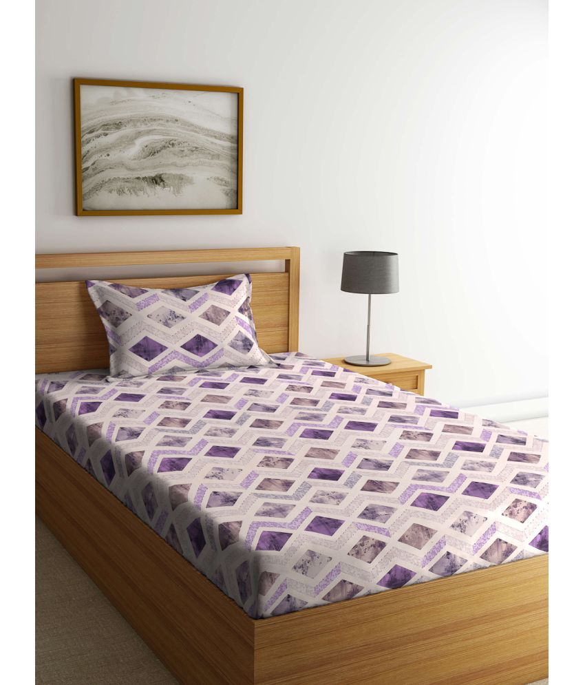     			Klotthe Cotton Geometric 1 Single Bedsheet with 1 Pillow Cover - Purple