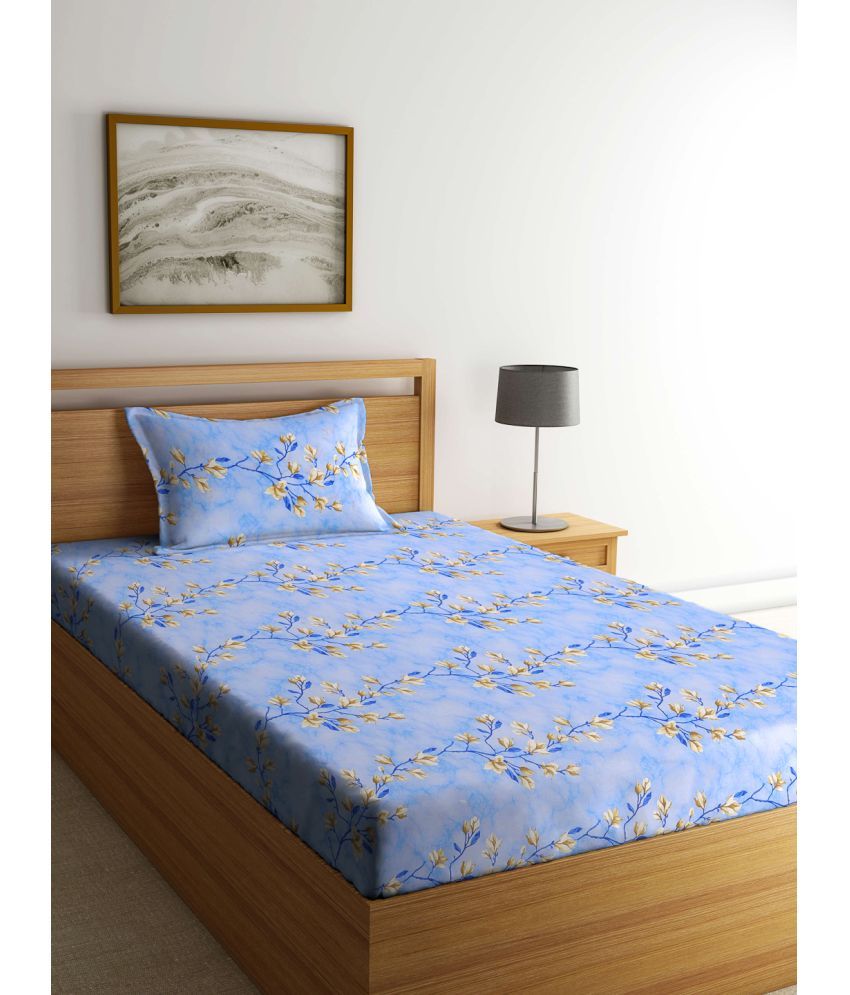     			Klotthe Cotton Nature 1 Single Bedsheet with 1 Pillow Cover - Blue