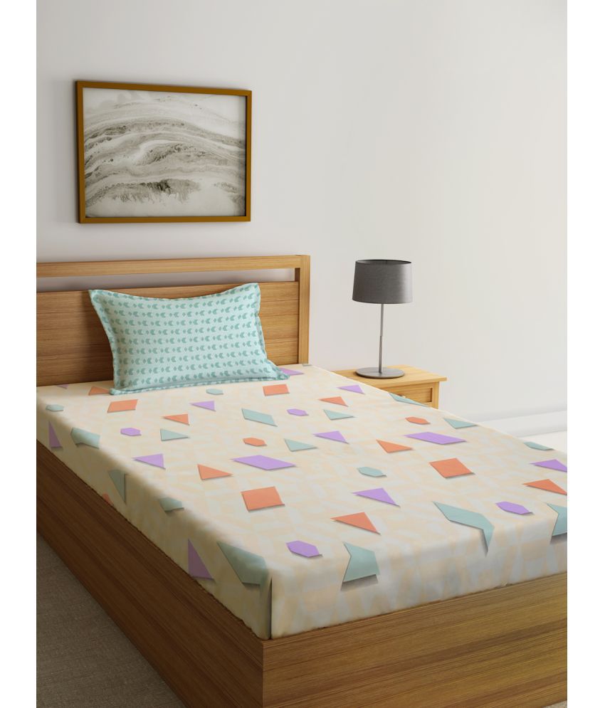     			Klotthe Poly Cotton Abstract 1 Single Bedsheet with 1 Pillow Cover - Peach