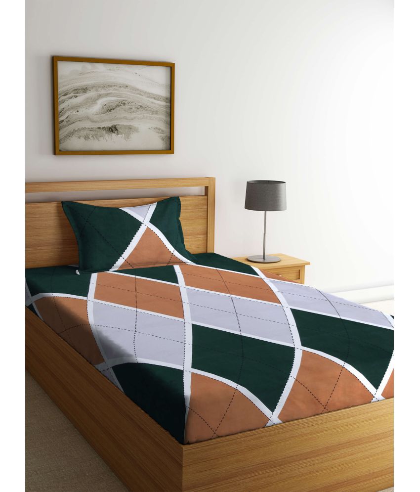     			Klotthe Poly Cotton Geometric 1 Single Bedsheet with 1 Pillow Cover - Multicolor