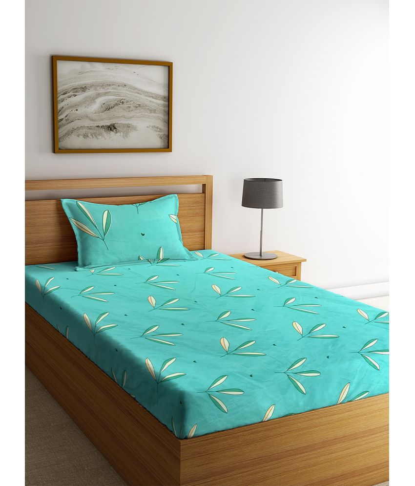     			Klotthe Poly Cotton Nature 1 Single Bedsheet with 1 Pillow Cover - Turquoise