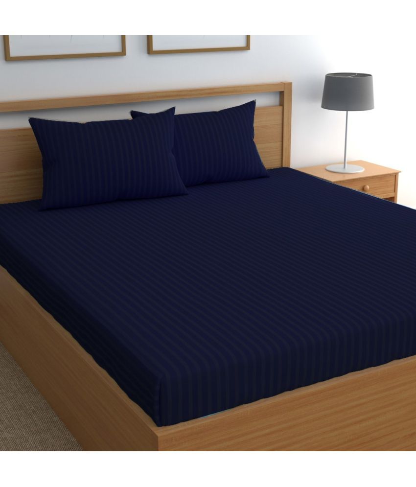     			Neekshaa Satin Vertical Striped 1 Double Bedsheet with 2 Pillow Covers - Blue