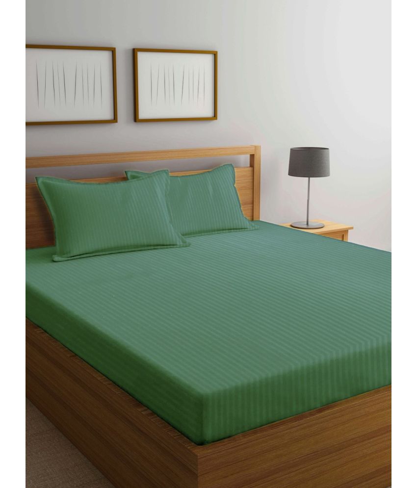     			Neekshaa Satin Vertical Striped 1 Double Bedsheet with 2 Pillow Covers - Green