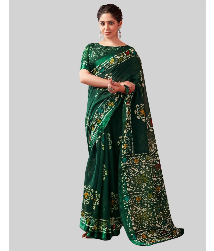     			Samah Cotton Blend Printed Saree With Blouse Piece - Green ( Pack of 1 )