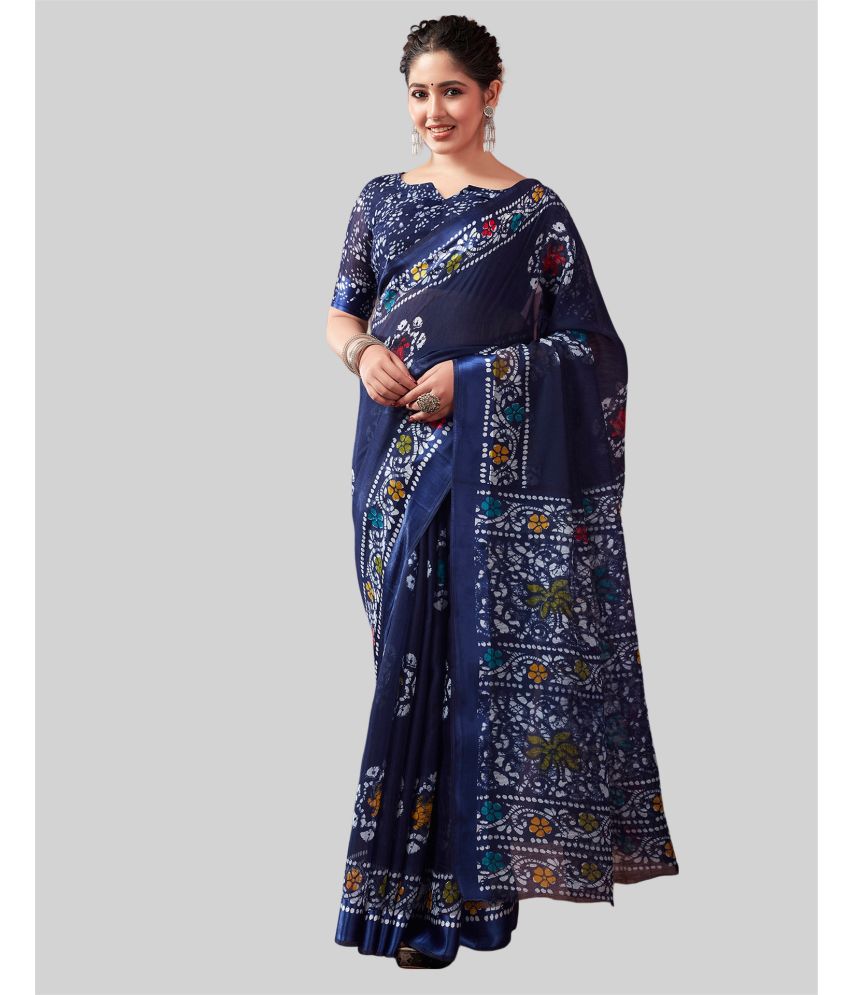     			Samah Cotton Blend Printed Saree With Blouse Piece - Navy Blue ( Pack of 1 )