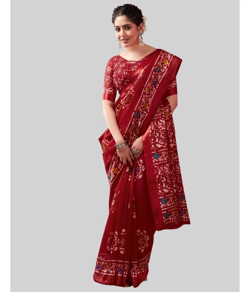     			Samah Cotton Blend Printed Saree With Blouse Piece - Red ( Pack of 1 )