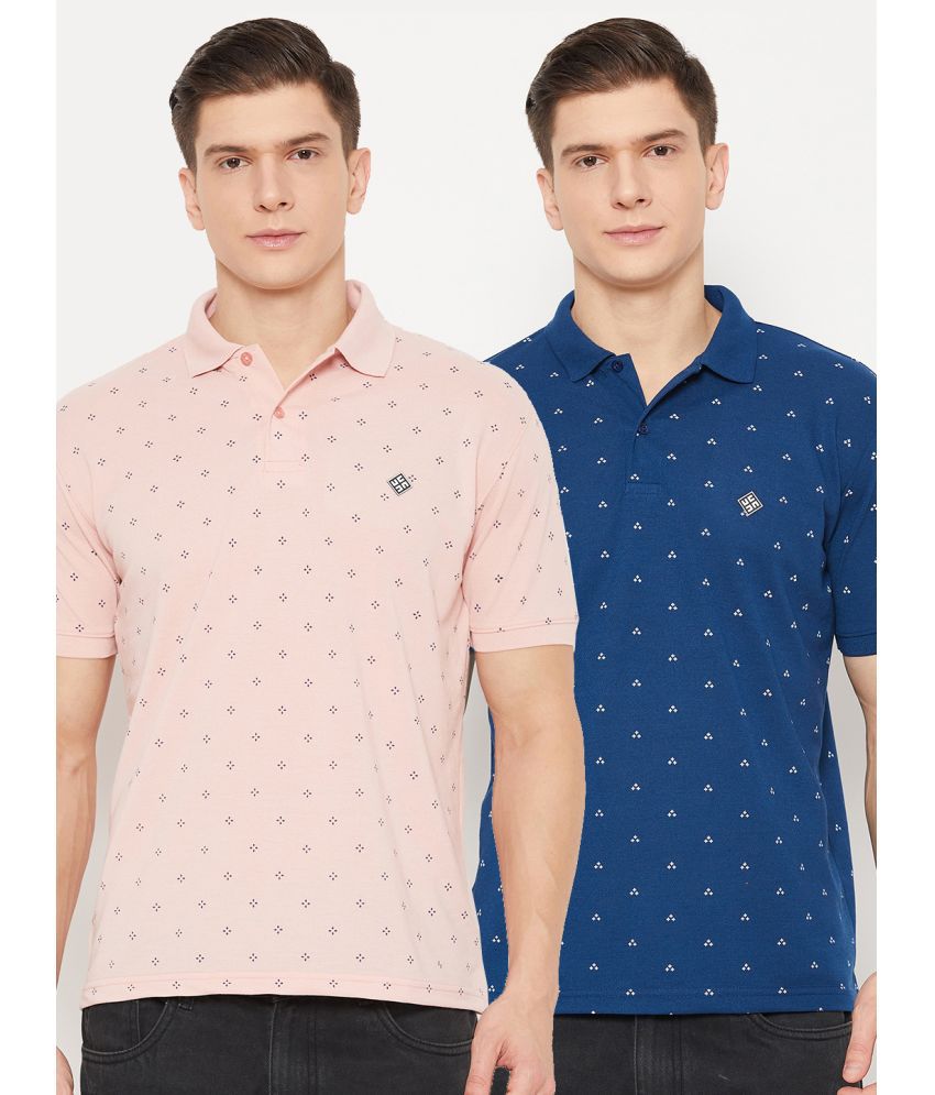     			UBX Polyester Regular Fit Printed Half Sleeves Men's Polo T Shirt - Pink ( Pack of 2 )