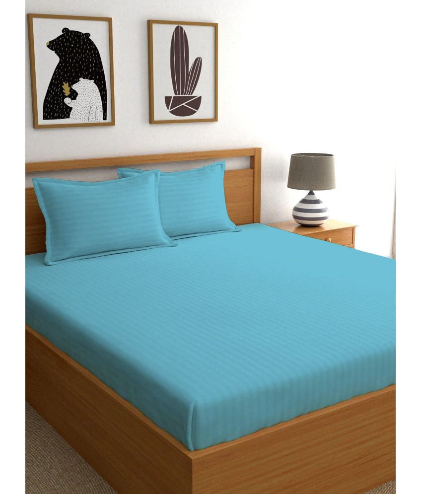     			VORDVIGO Satin Vertical Striped 1 Double Bedsheet with 2 Pillow Covers - Sky Blue