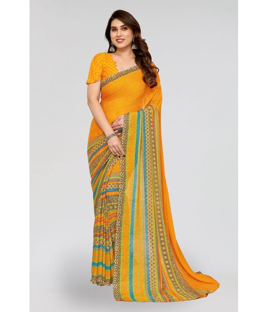     			ANAND SAREES Georgette Printed Saree With Blouse Piece - Yellow ( Pack of 1 )