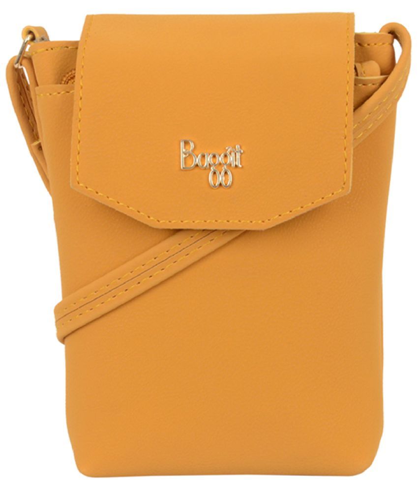     			Baggit Yellow Faux Leather Sling Bag