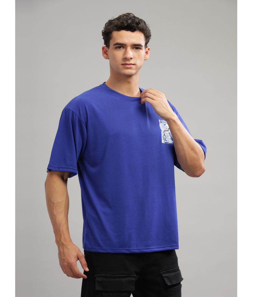     			Gritstones Cotton Blend Oversized Fit Printed Half Sleeves Men's T-Shirt - Blue ( Pack of 1 )