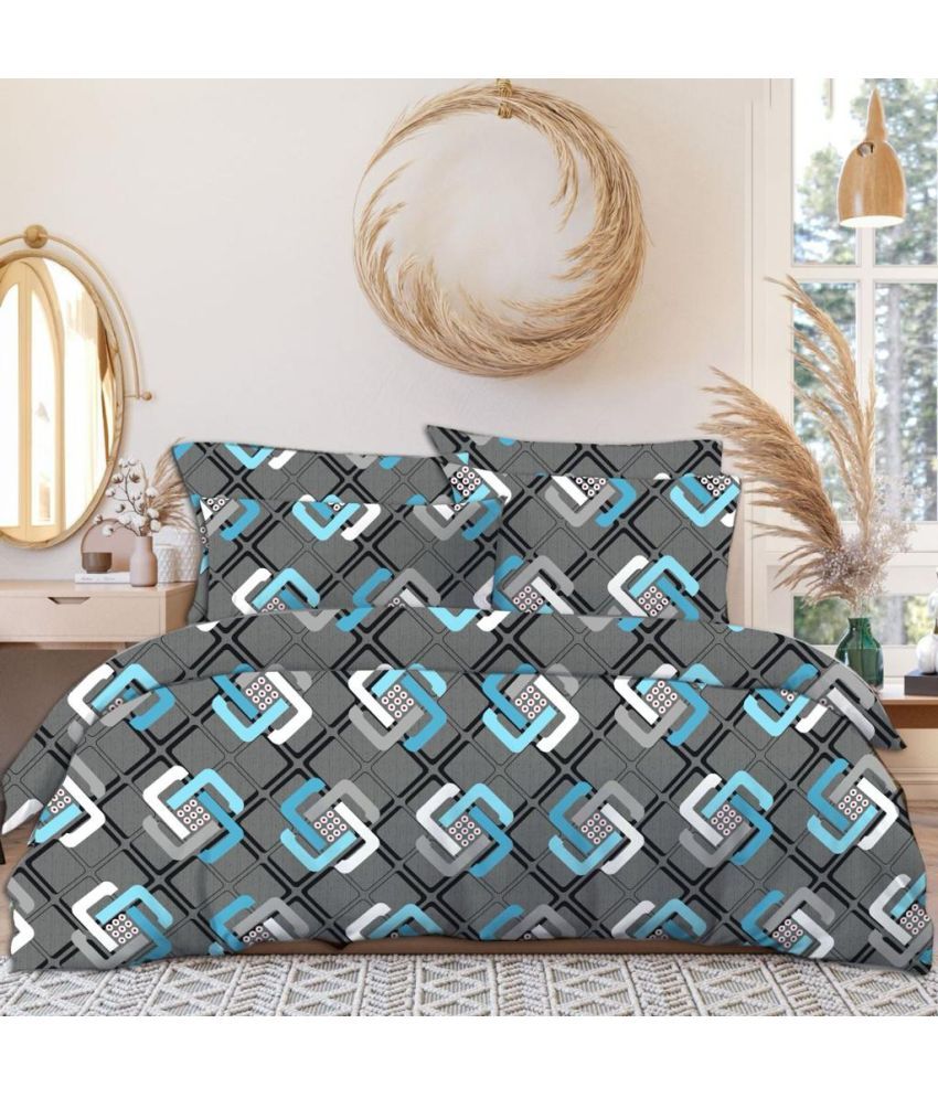     			CTF Bedding Microfiber Geometric 1 Double Bedsheet with 2 Pillow Covers - Turquoise