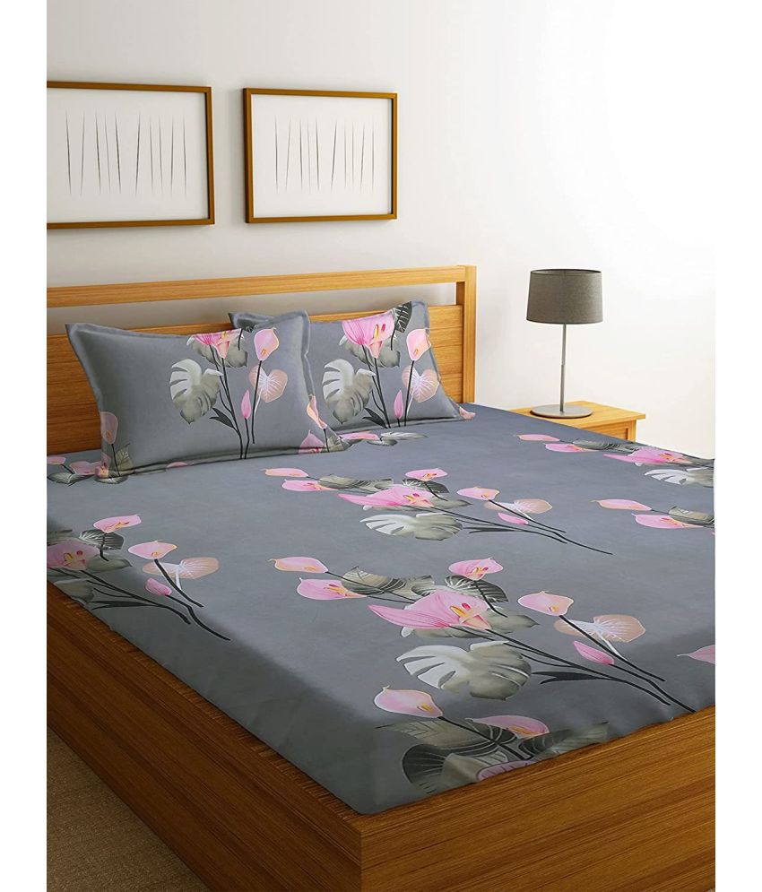     			HOMETALES Polyester Floral 1 Double Bedsheet with 2 Pillow Covers - Gray