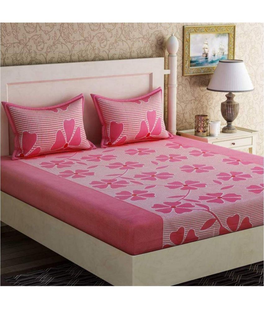    			HOMETALES Polyester Floral 1 Double Bedsheet with 2 Pillow Covers - Pink