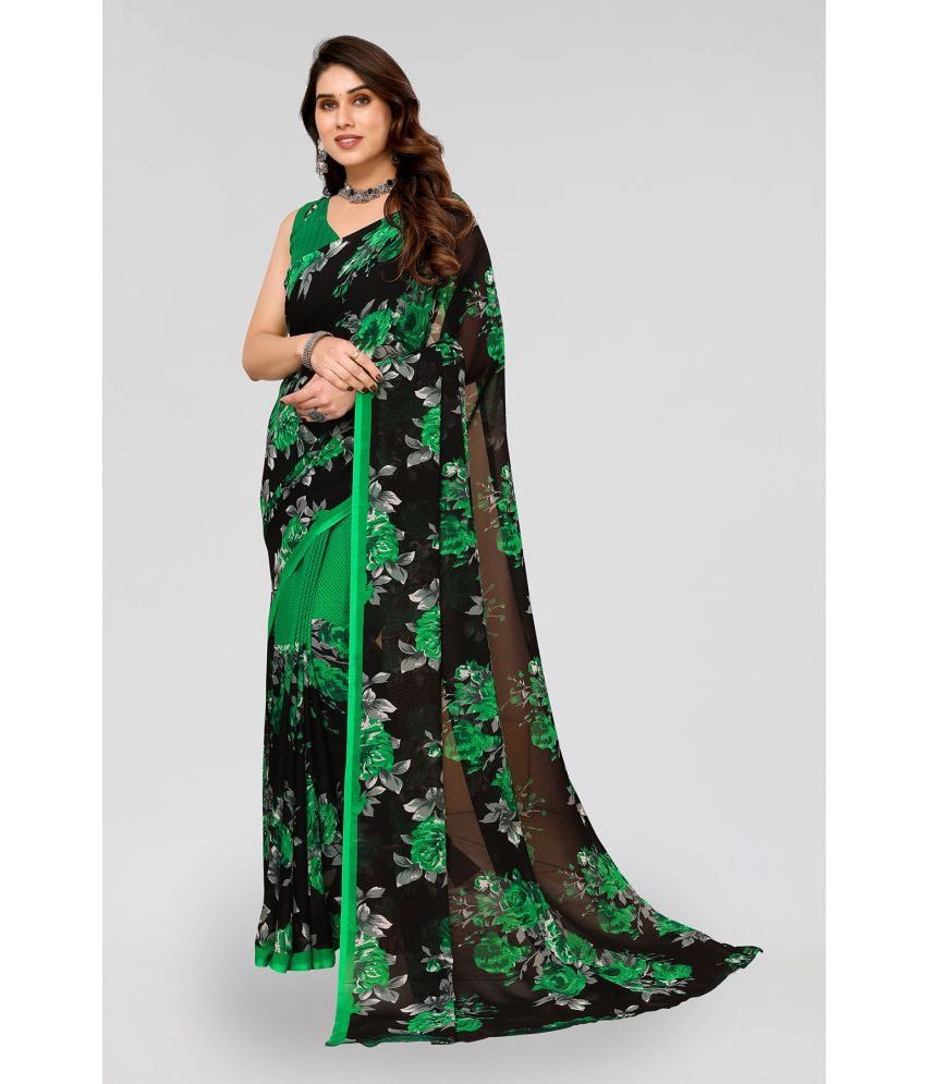     			Kashvi Sarees Georgette Printed Saree With Blouse Piece - Green ( Pack of 1 )