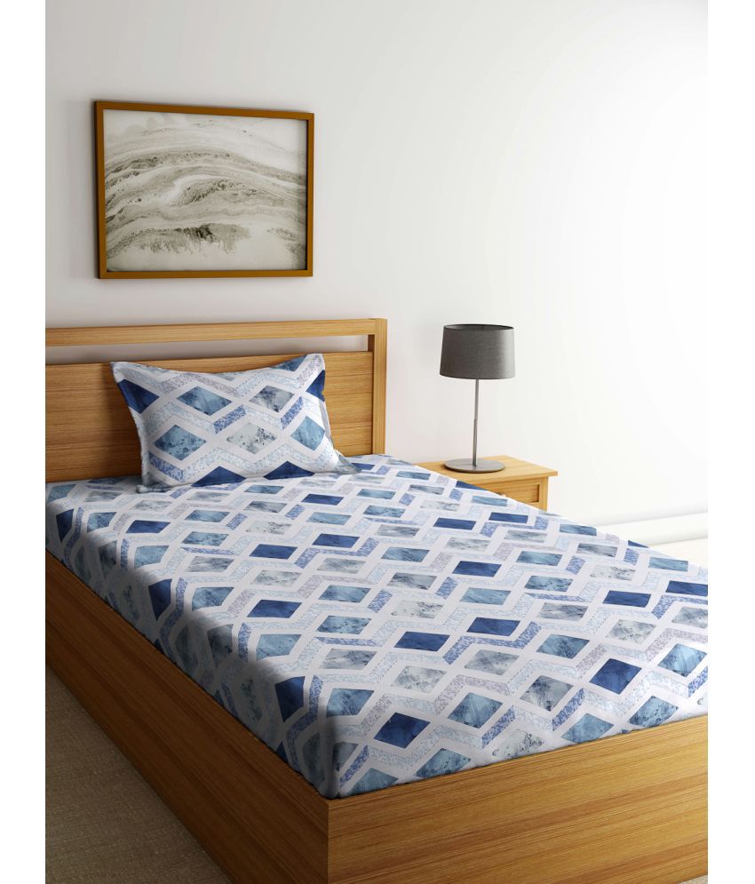     			Klotthe Cotton Geometric 1 Single Bedsheet with 1 Pillow Cover - Blue
