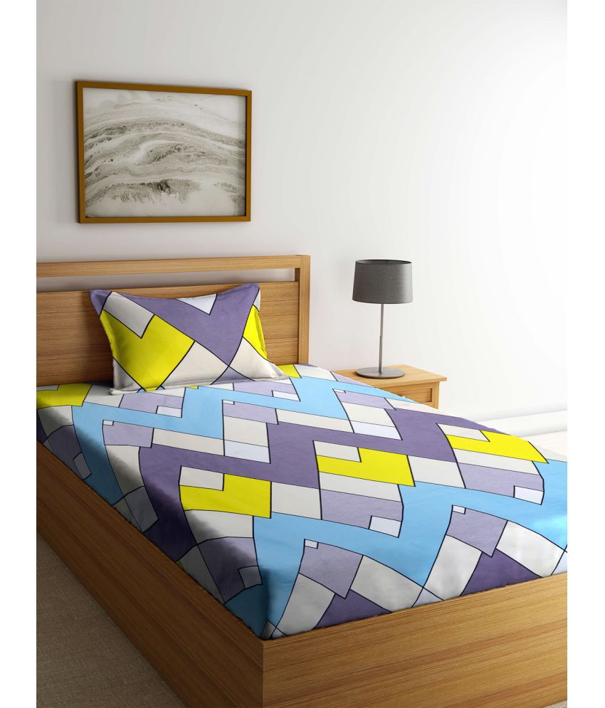     			Klotthe Poly Cotton Colorblock 1 Single Bedsheet with 1 Pillow Cover - Multicolor