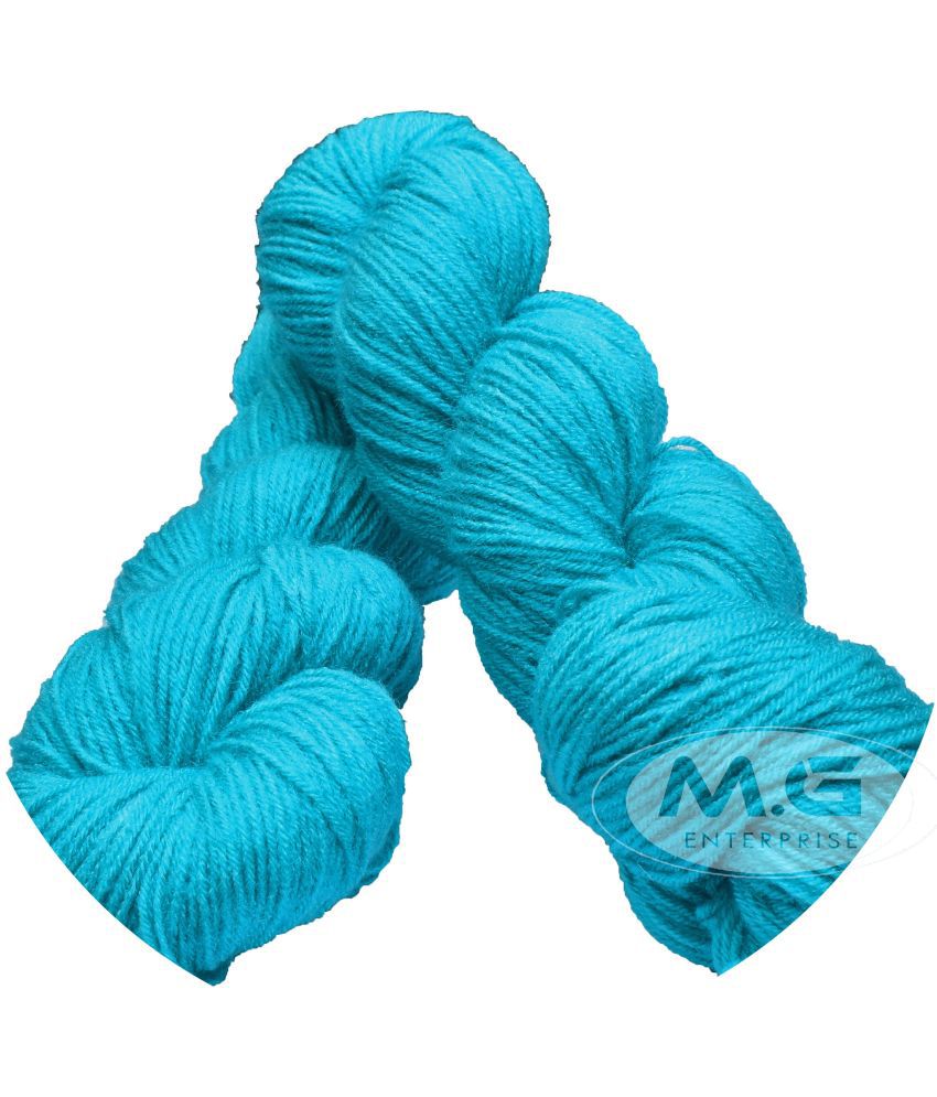     			M.G ENTERPRISE Brilon Aqua Blue, White 300 GMS Wool Hank Hand Knitting Wool/Art Craft Soft Fingering Crochet Hook Yarn, Needle Knitting Yarn Thread Dyed-FL Art-AHG