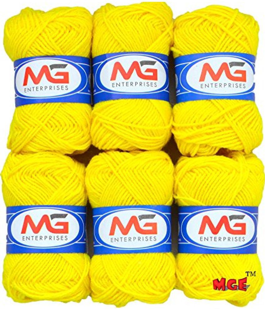     			M.G Enterprises Lemon Wool Ball Hand Knitting Art Craft Soft Fingering Crochet Hook Yarn, Needle Knitting Thread Dyed - Pack of 14