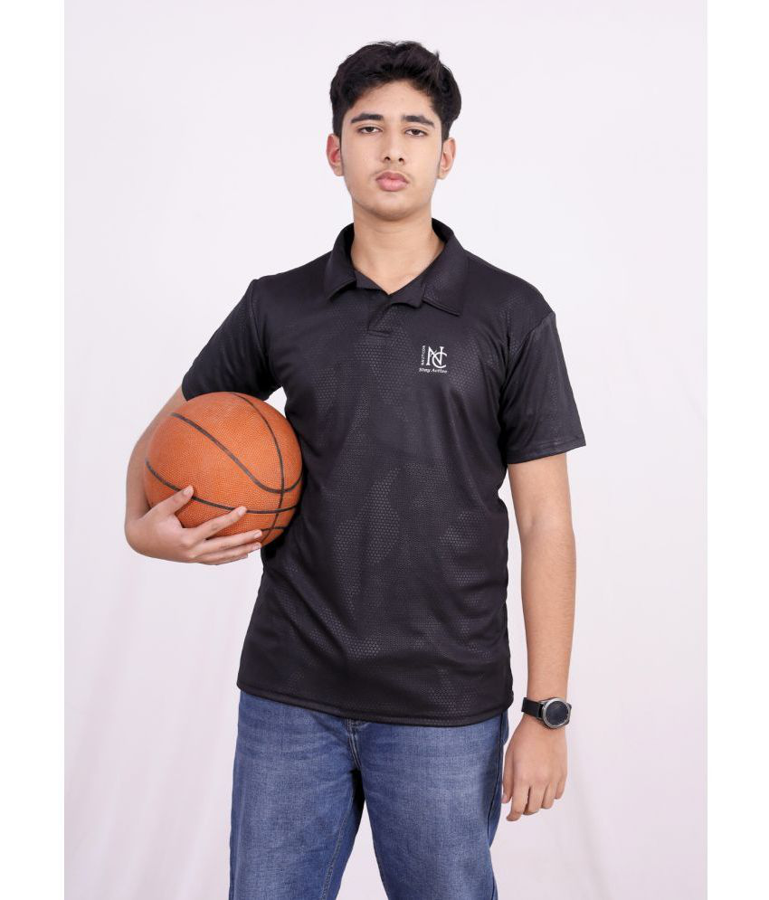     			NAUTICON Polyester Regular Fit Self Design Half Sleeves Men's Polo T Shirt - Black ( Pack of 1 )