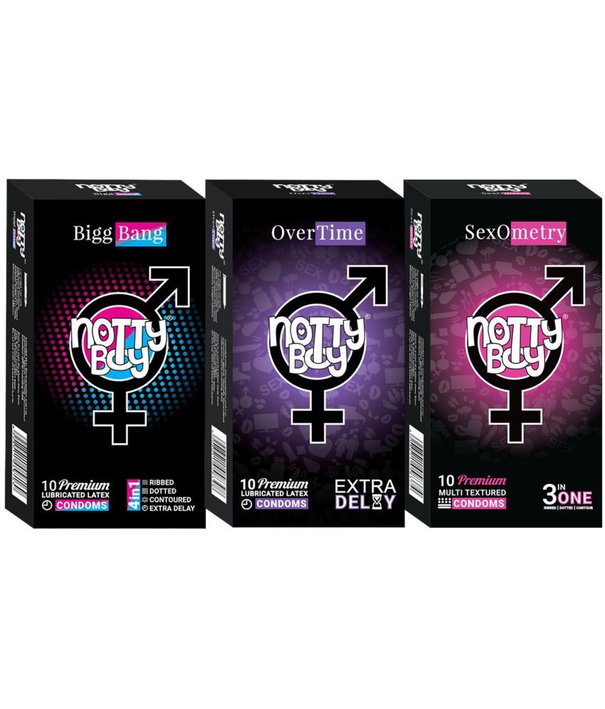     			NottyBoy Assorted Pack Ribs, Dots, Contoured, Extra Delay and Extra Time Condoms - 30 Pcs