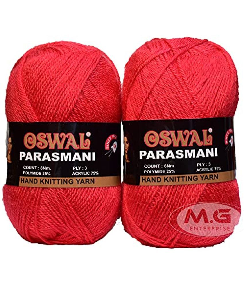     			Oswal 3 Ply Knitting Yarn Wool, Candy Red 200 gm Best Used with Knitting Needles, Crochet Needles Wool Yarn for Knitting. by Oswal