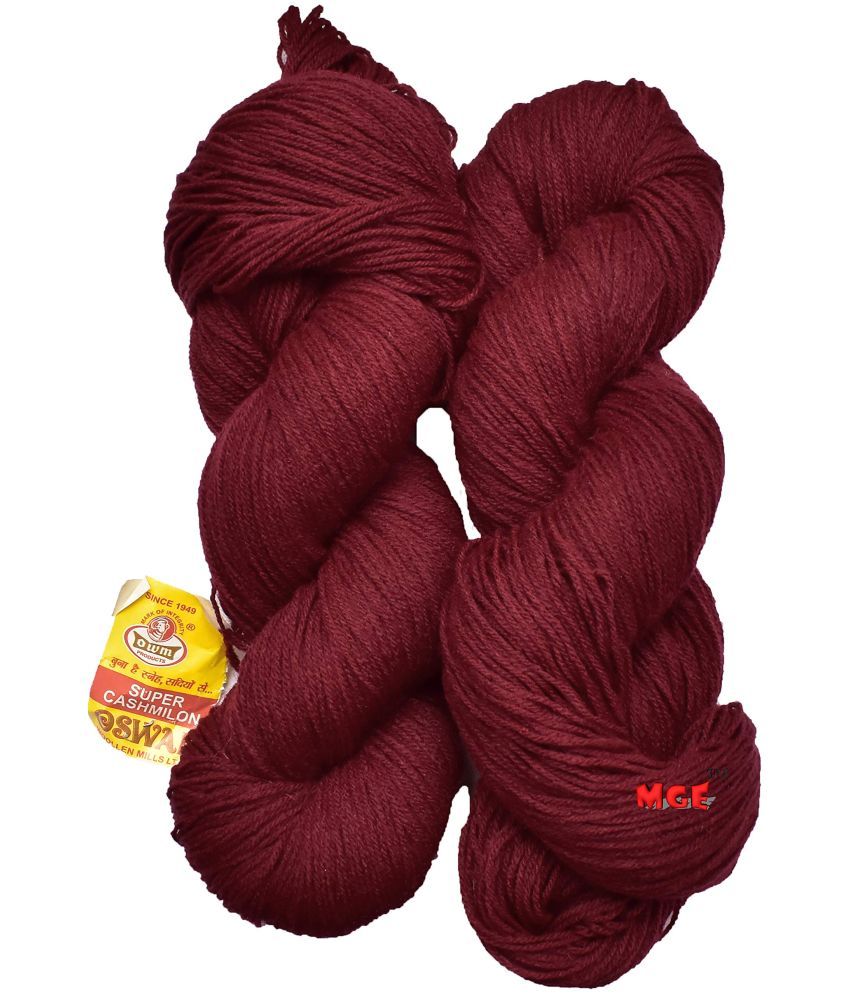     			Oswal 3 ply Mehroon (500 gm) Wool Hank Hand Knitting Wool/Art Craft Soft Fingering Crochet Hook Yarn, Needle Knitting Yarn Thread Dyed