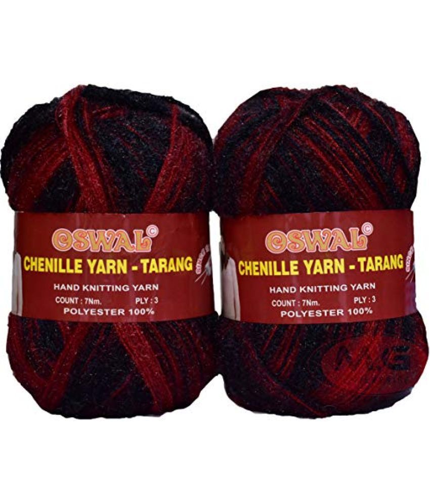     			Oswal Knitting Wool Yarn, Soft Tarang Feather Wool Ball Black Red 200 gm Best Used with Knitting Needles, Soft Tarang Wool Crochet NeedlesWool Yarn for Knitting. by Oswal