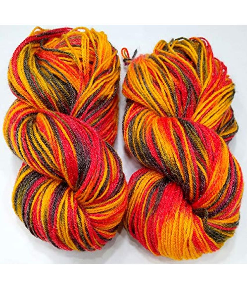     			Oswal Knitting Yarn Wool Multi Orange Yellow Black 400gm. Woolen Crochet Yarn Thread. Wool Yarn for Knitting. Woolen Thread.