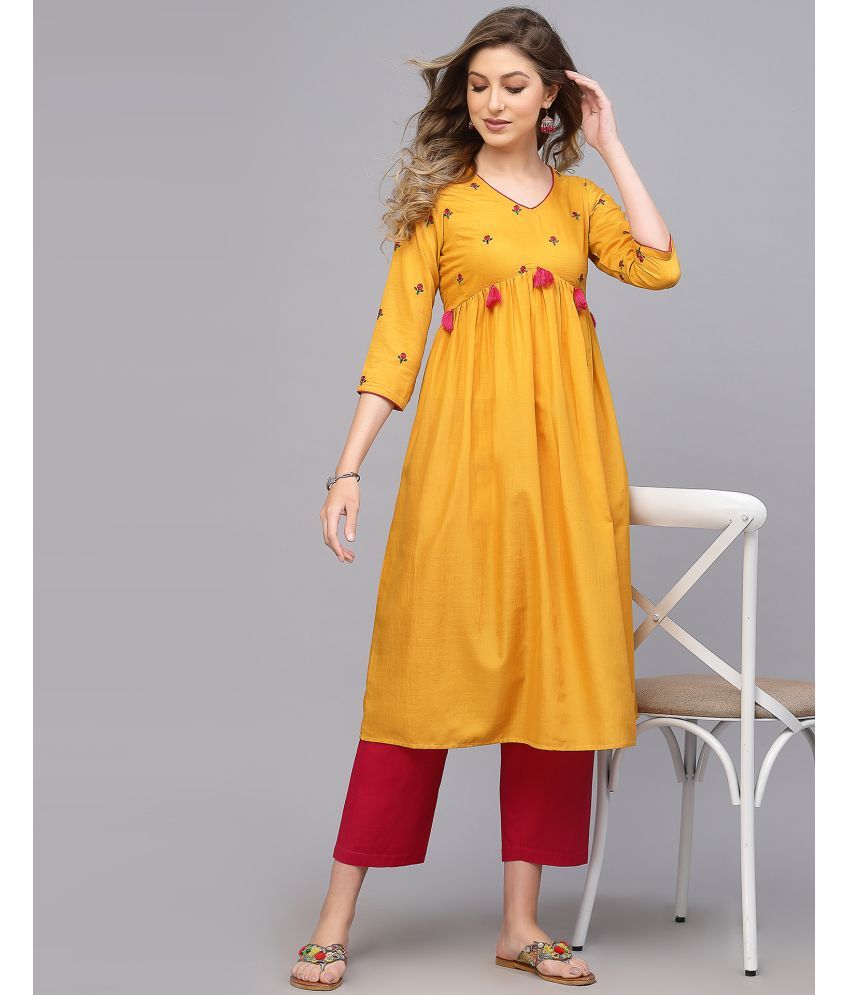     			Skylee Chiffon Embroidered A-line Women's Kurti - Mustard ( Pack of 1 )