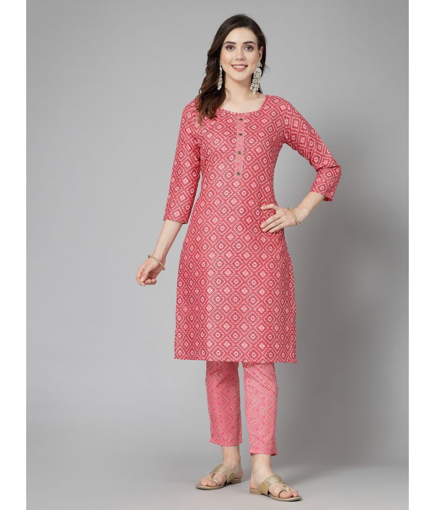     			Stylum Cotton Blend Self Design Kurti With Pants Women's Stitched Salwar Suit - Pink ( Pack of 1 )