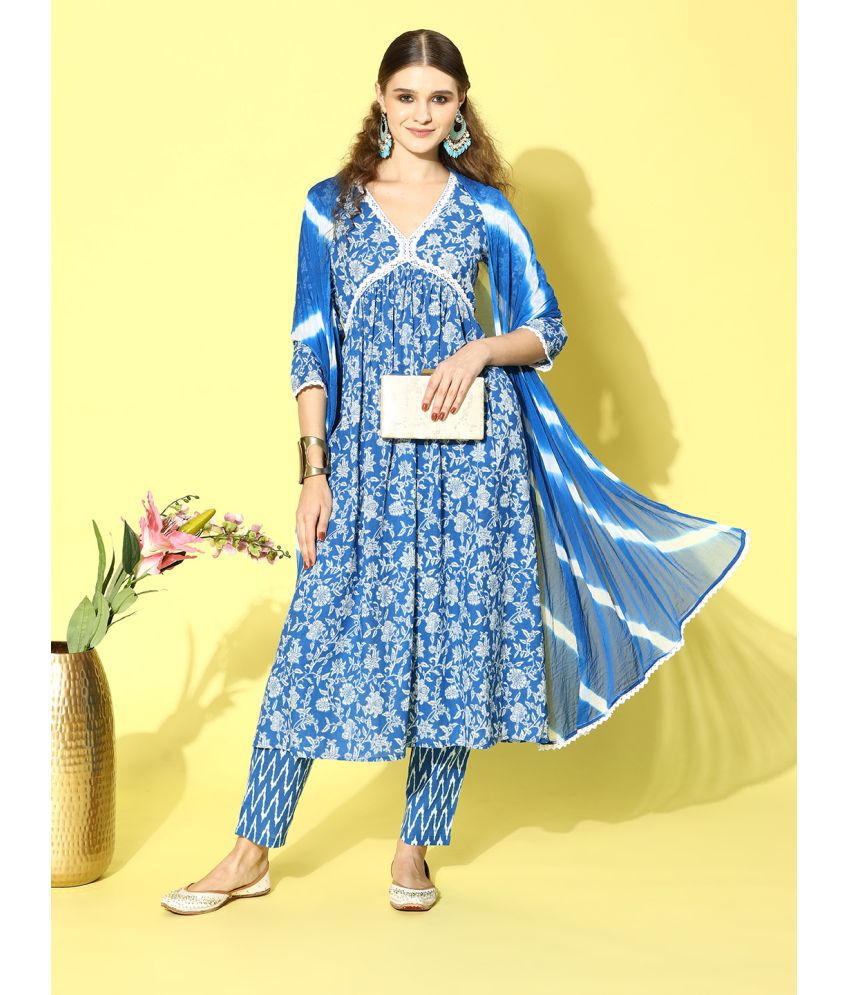     			Stylum Cotton Printed Kurti With Pants Women's Stitched Salwar Suit - Blue ( Pack of 1 )