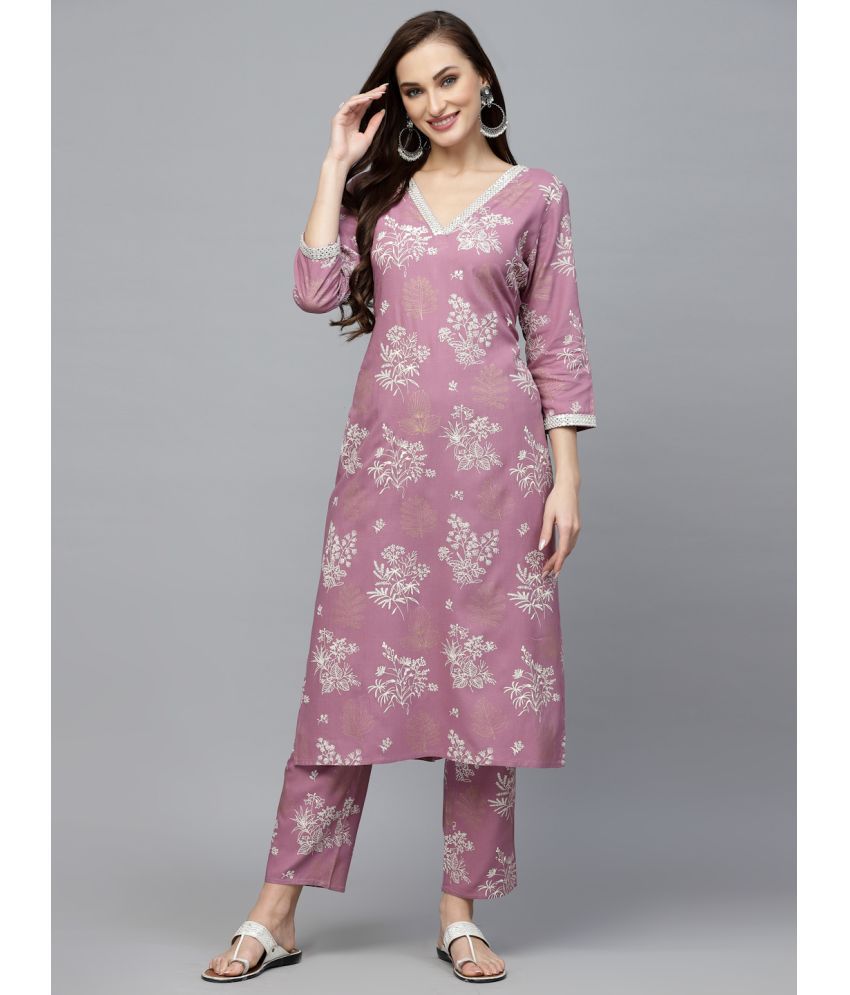     			Stylum Rayon Printed Kurti With Pants Women's Stitched Salwar Suit - Mauve ( Pack of 1 )