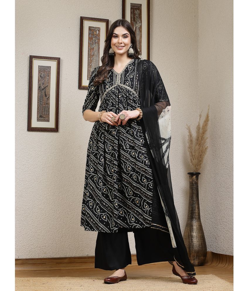     			Stylum Rayon Printed Kurti With Palazzo Women's Stitched Salwar Suit - Black ( Pack of 1 )