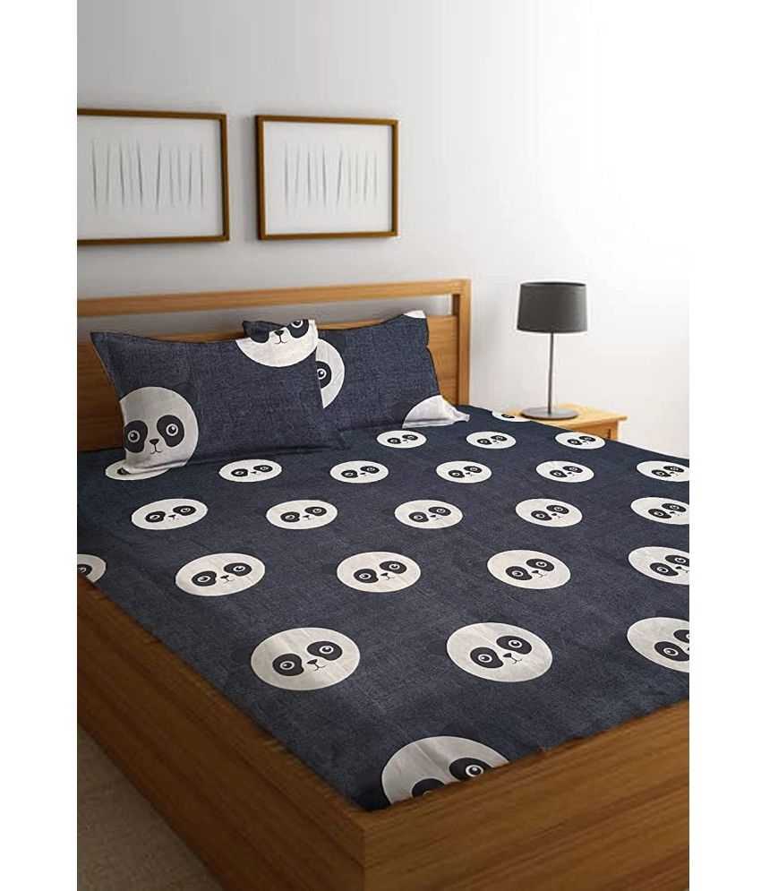     			VORDVIGO Cotton Animal Fitted Fitted bedsheet with 2 Pillow Covers ( Double Bed ) - Black