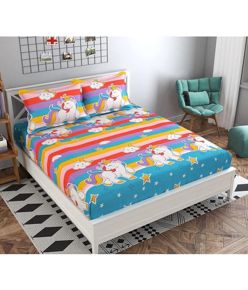     			VORDVIGO Cotton Animal Fitted Fitted bedsheet with 2 Pillow Covers ( Double Bed ) - Multi