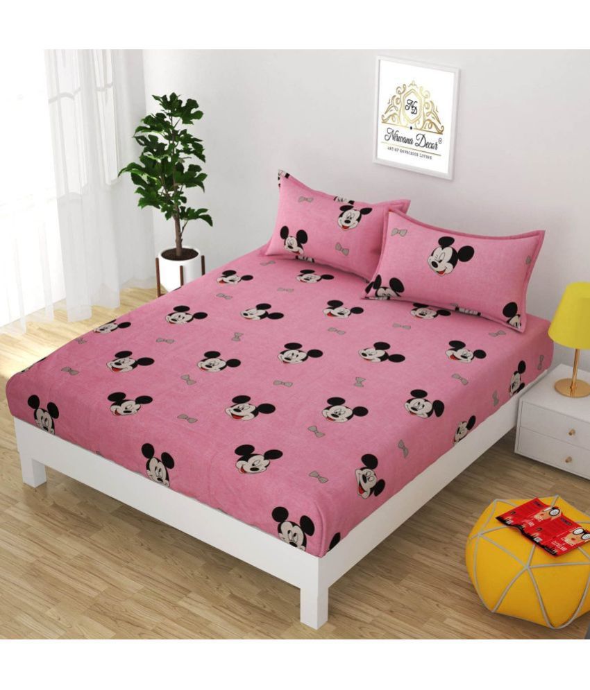    			VORDVIGO Cotton Humor & Comic Fitted Fitted bedsheet with 2 Pillow Covers ( Double Bed ) - Pink