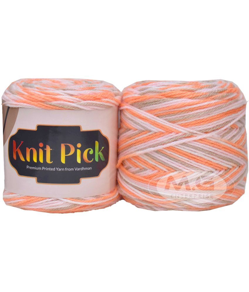     			Vardhman Knit Pick Grey-Orange 400 GMS Wool Ball Hand Knitting Wool/Art Craft Soft Fingering Crochet Hook Yarn, Needle Knitting Yarn Thread Dyed- Art-ACDA