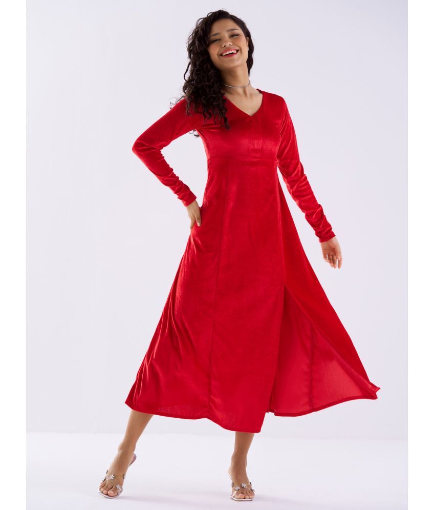     			aask Velvet Solid Midi Women's Fit & Flare Dress - Red ( Pack of 1 )