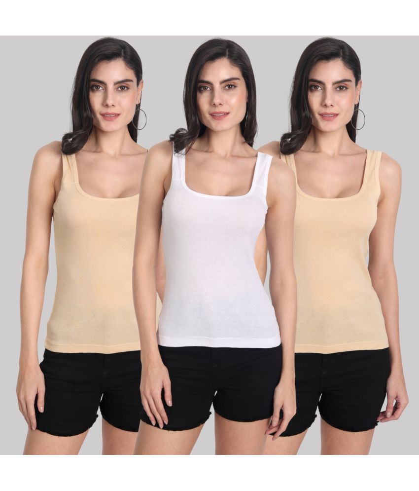     			AIMLY Cotton Camisoles - Beige Pack of 3