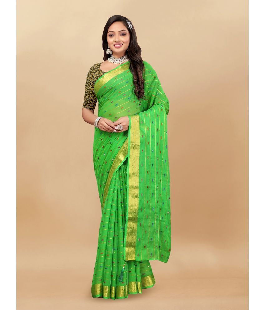     			Aardiva Chiffon Woven Saree With Blouse Piece - Green ( Pack of 1 )