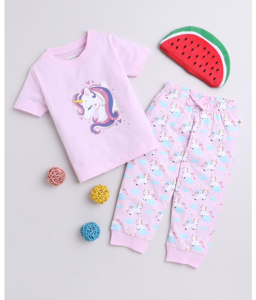     			BUMZEE Lavender Girls Half Sleeves T-Shirt & Pyjama Set Age - 12-18 Months