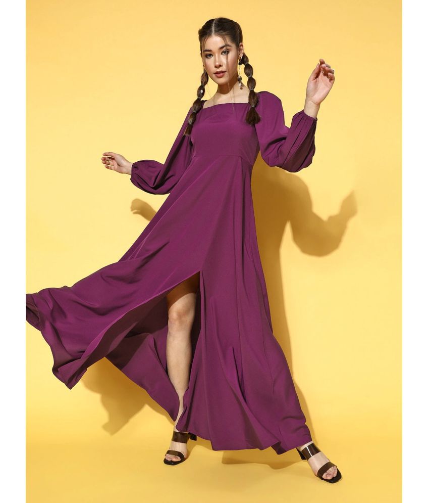     			Femvy Polyester Solid Full Length Women's Side Slit Dress - Magenta ( Pack of 1 )