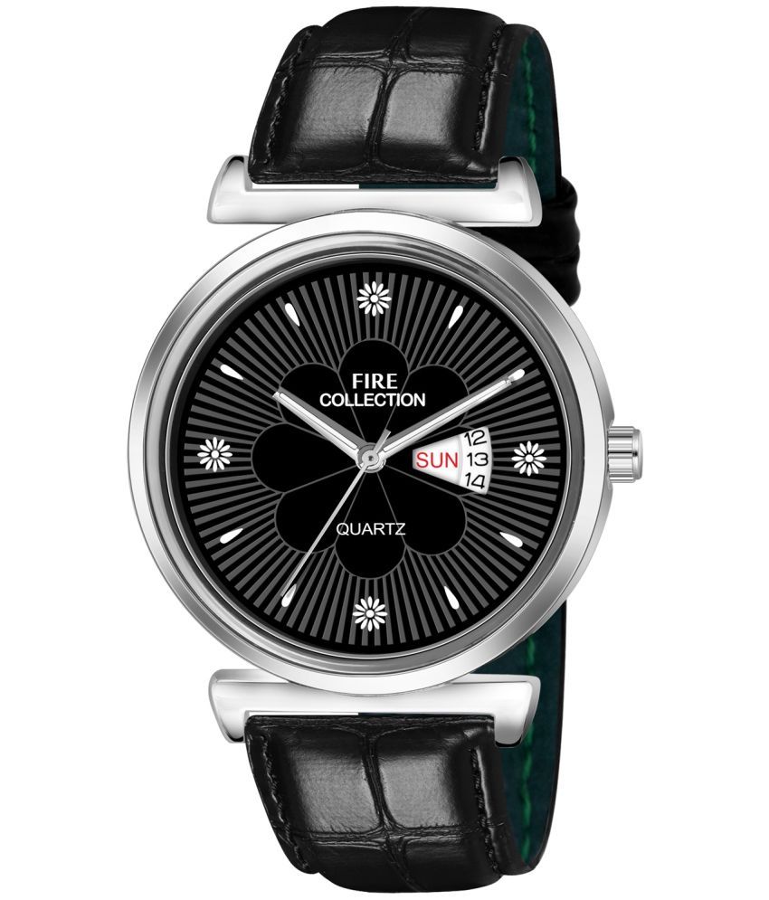     			Fire Collection Black Leather Analog Men's Watch