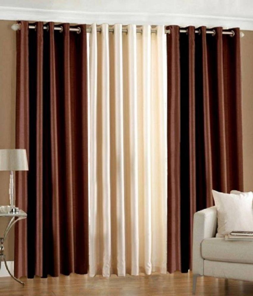     			BELLA TRUE Solid SemiTransparent Eyelet Curtain 7 ft ( Pack of 3 )  Brown